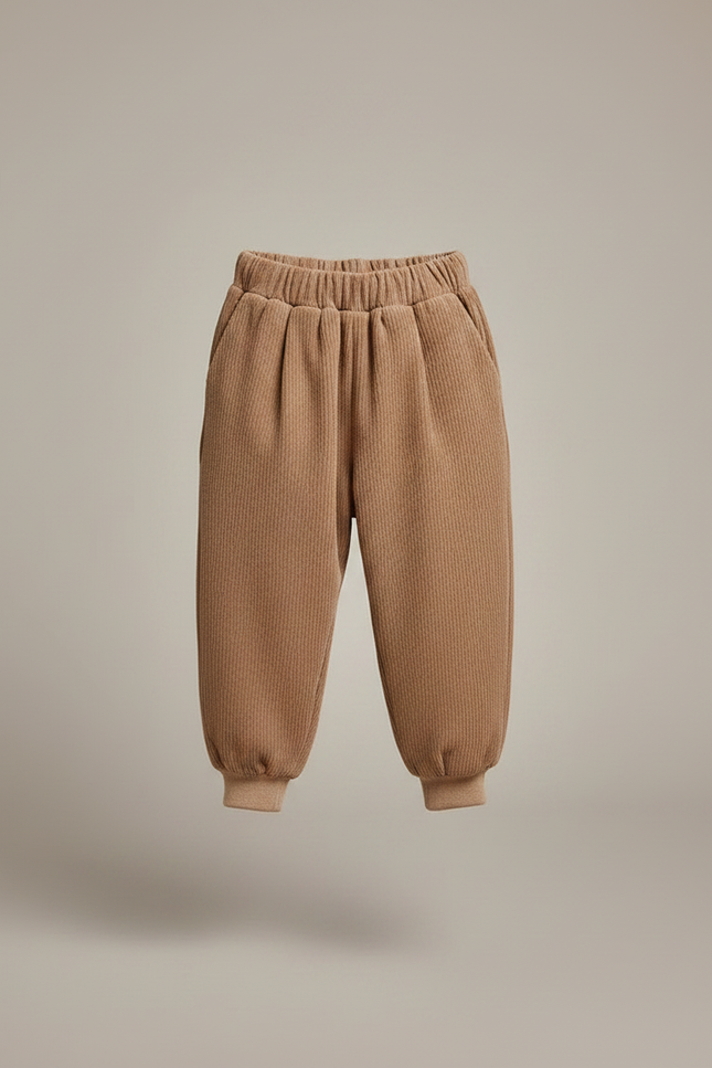 Pantalon Marron Côtelé Ample Enfant Élastique Poches - Cordé - vue 3