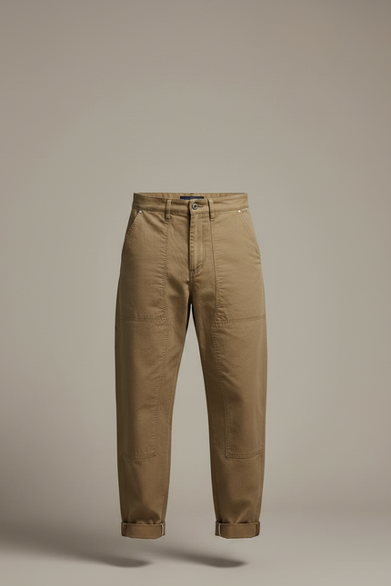 Pantalon Marron Cargo Coton Ample Décontracté - Kaki Toile - vue 3