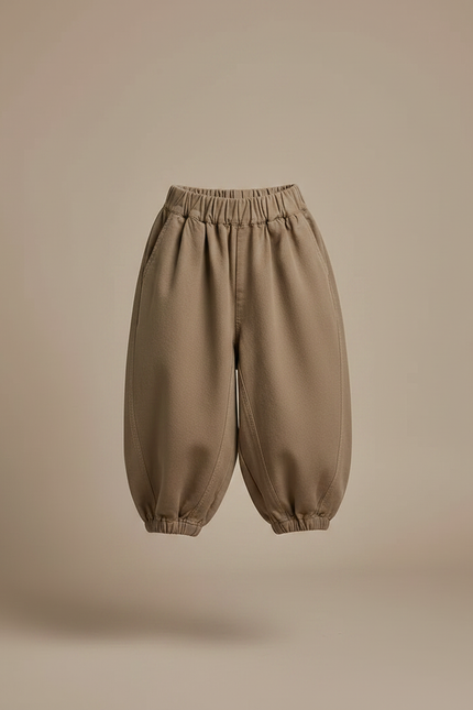 Pantalon Marron Harem Coton Ample Enfant - Kaki Molleton - vue 3