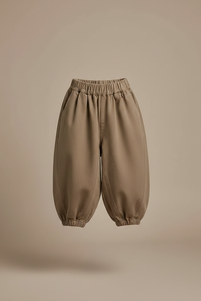 Pantalon Marron Harem Coton Ample Enfant - Kaki Molleton - vue 3