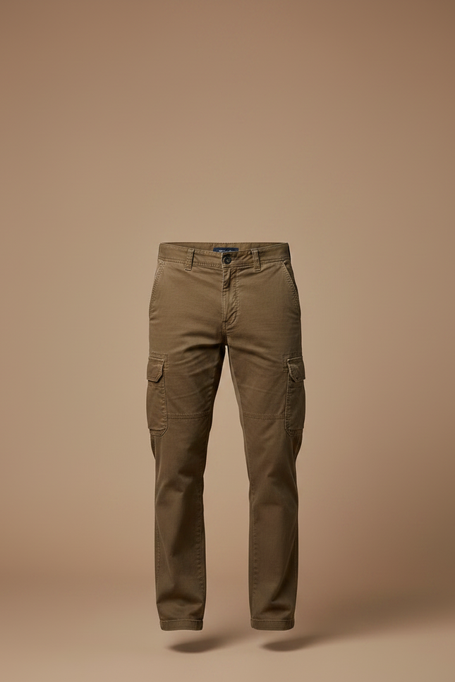 Pantalon Marron Cargo Coton Décontracté Homme Multipoches - Kaki Toile - vue 3