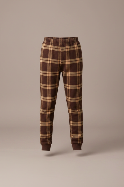 Pantalon Marron À Carreaux Confortable Doux Enfant - Molleton - vue 3