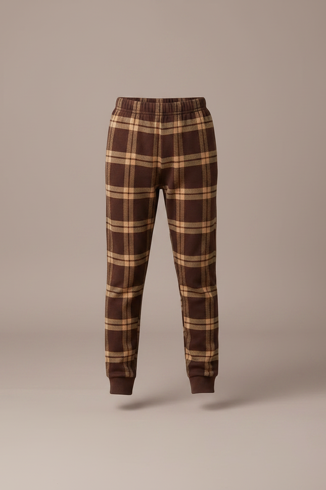 Pantalon Marron À Carreaux Confortable Doux Enfant - Molleton - vue 3