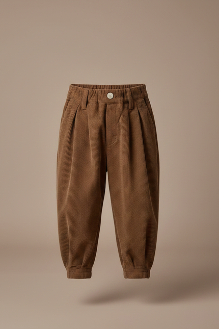Pantalon Marron Côtelé Ample Enfant Coton - Cordé - vue 3