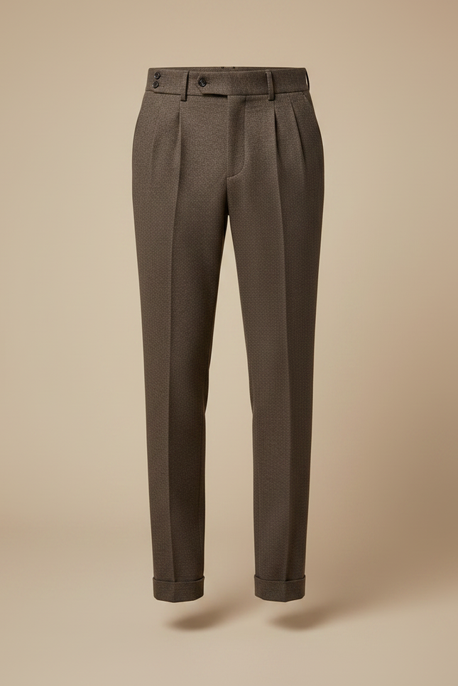 Pantalon Marron Laine Plissé Élégant Homme Décontracté - vue 3