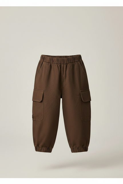 Pantalon Marron Cargo Ample Coton Enfant Élastique - Molleton - vue 3