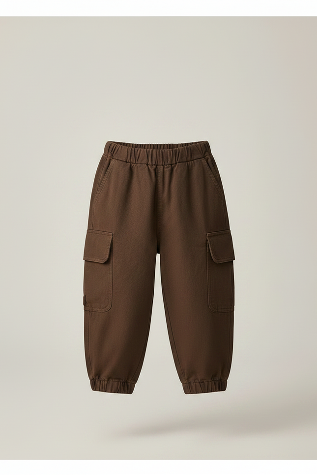 Pantalon Marron Cargo Ample Coton Enfant Élastique - Molleton - vue 3