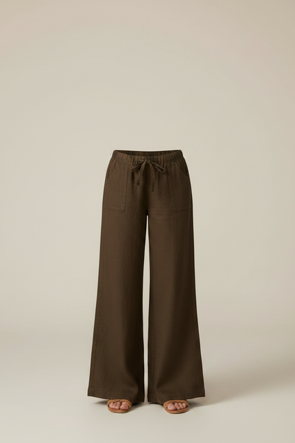 Pantalon Marron Ample Lin Cordon Fille - vue 3