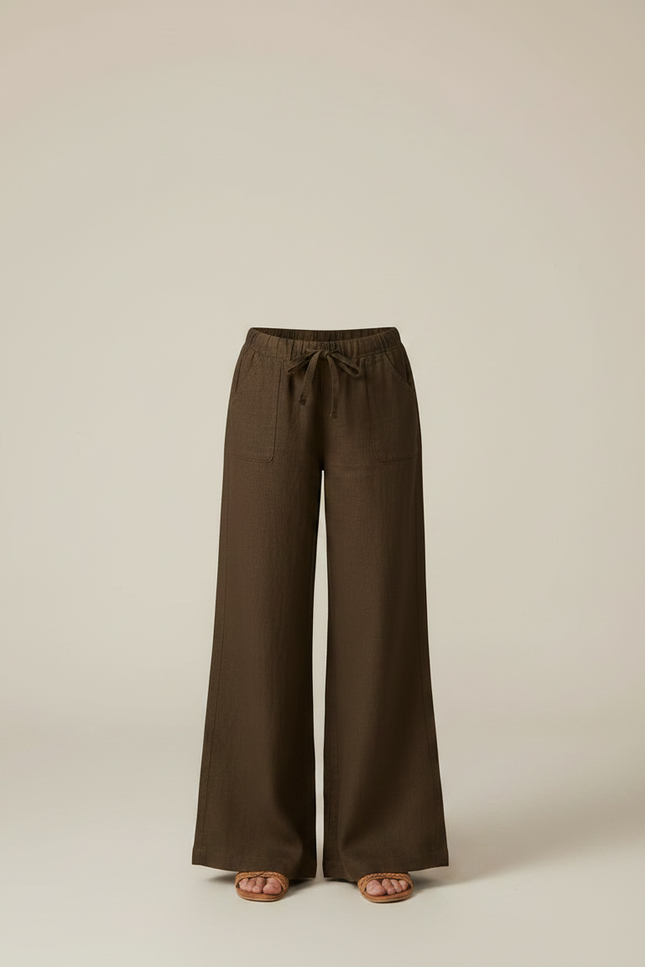 Pantalon Marron Ample Lin Cordon Fille - vue 3