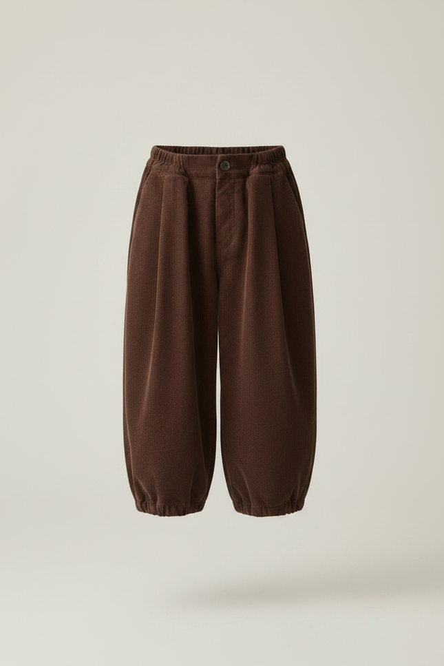 Pantalon Marron Côtelé Ample Plissé Décontracté Hiver - Cordé - vue 3