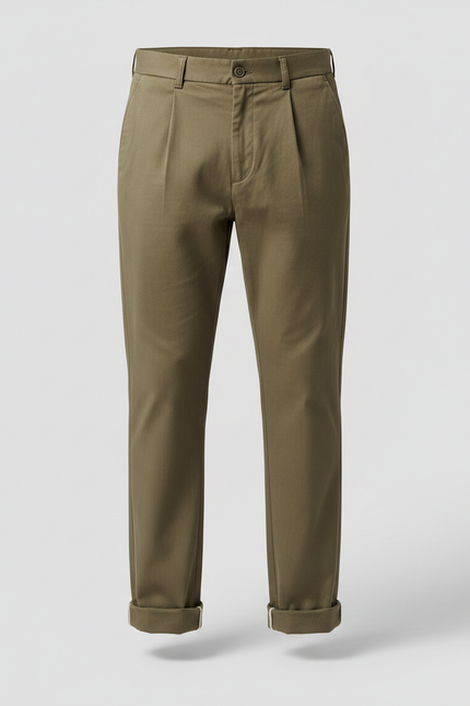 Pantalon Marron Coton Plissé Décontracté Homme - Kaki - vue 3