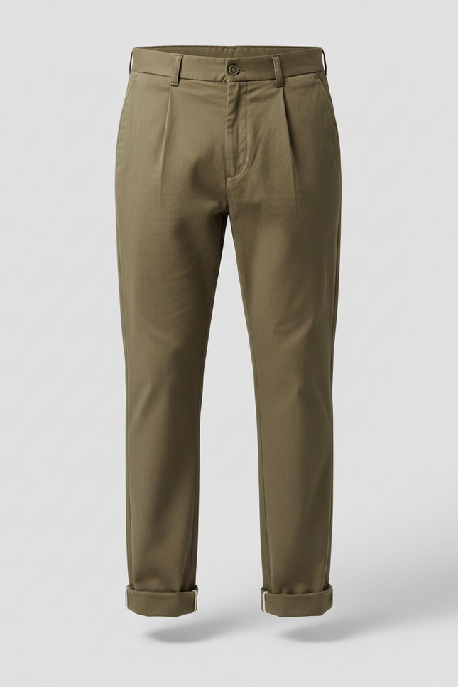 Pantalon Marron Coton Plissé Décontracté Homme - Kaki - vue 3
