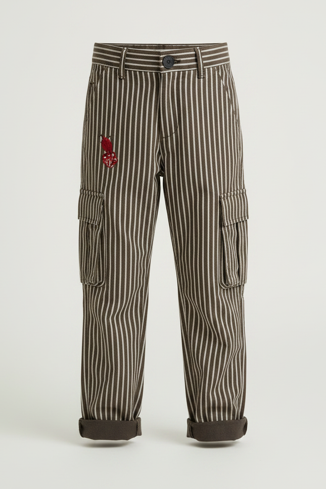 Pantalon Marron Rayé Cargo Coton Ample Enfant - vue 3