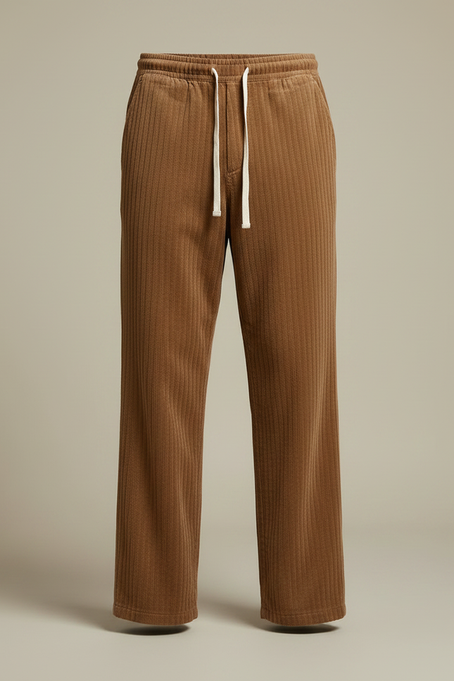 Pantalon Marron Côtelé Droit Décontracté Confortable Homme - Cordé - vue 3