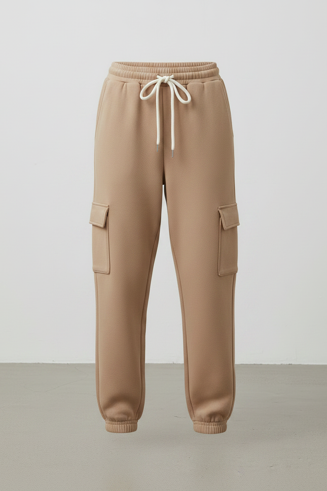Pantalon Marron Cargo Molletonné Ample Femme - Beige - vue 3