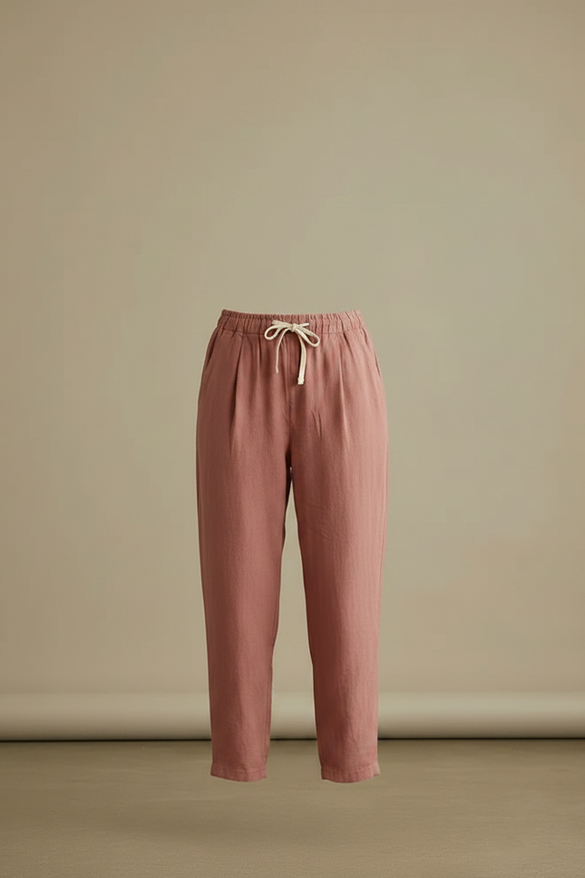 Pantalon Marron Lin Ample Décontracté Léger - vue 3