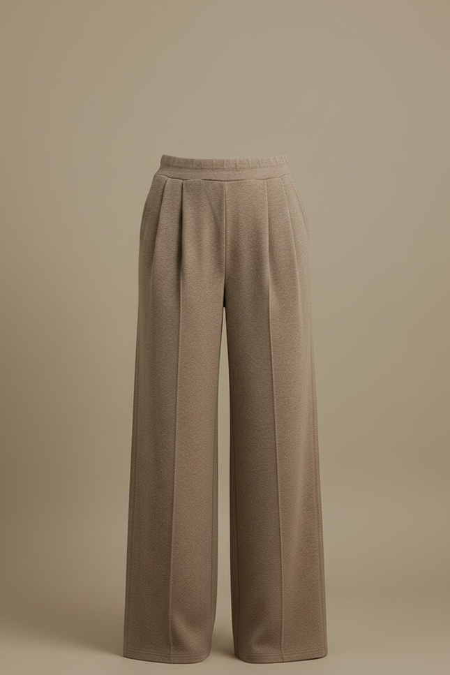 Pantalon Marron Ample Plissé Taille Haute Épais - Laine - vue 3