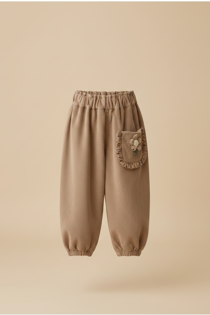 Pantalon Marron Côtelé Lanterne Fleur Enfant Fille - Camel Cordé - vue 3
