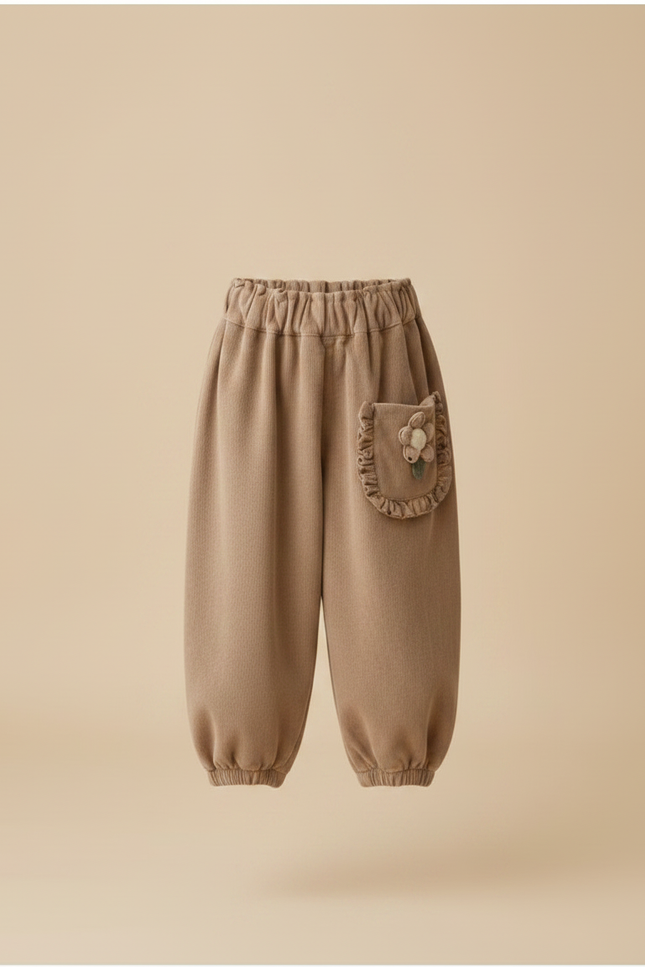 Pantalon Marron Côtelé Lanterne Fleur Enfant Fille - Camel Cordé - vue 3