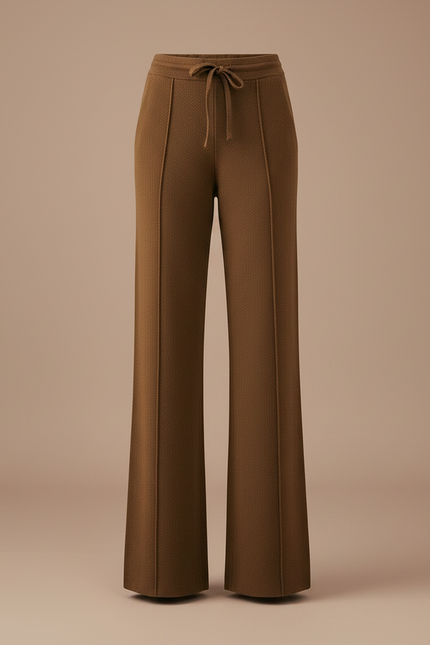 Pantalon Marron Ample Taille Haute Décontracté Confortable - Maille - vue 3
