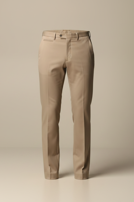 Pantalon Marron Homme Élégant Classique Droit Habillé - Beige Gabardine - vue 3