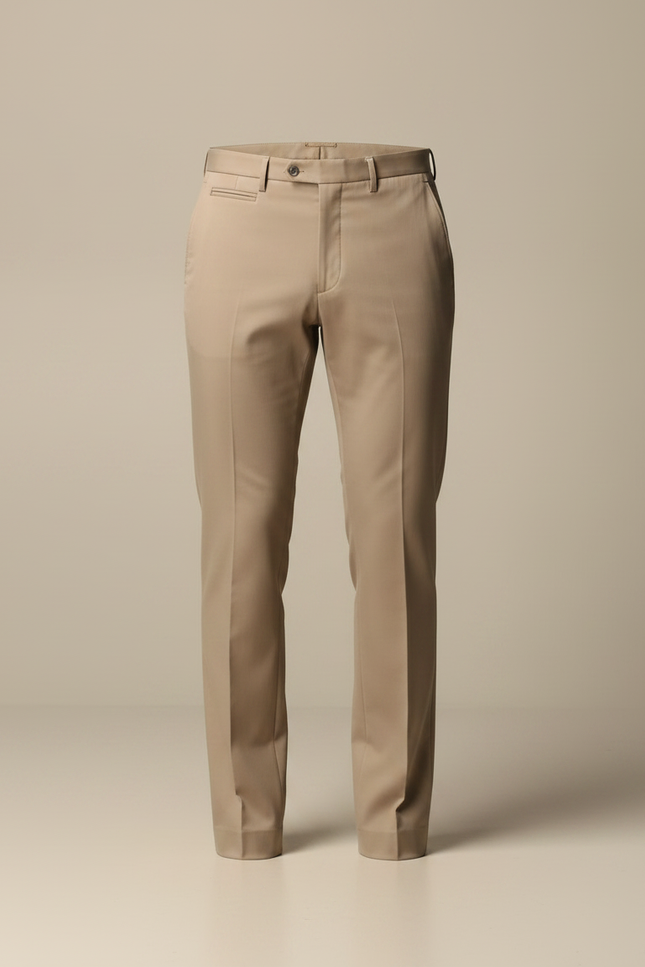 Pantalon Marron Homme Élégant Classique Droit Habillé - Beige Gabardine - vue 3