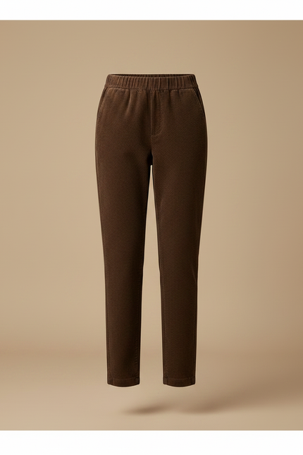 Pantalon Marron Côtelé Taille Haute Droit Élégant Femme - Cordé - vue 3