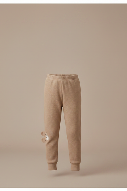 Pantalon Marron Côtelé Enfant Brodé Ours Confortable - Maille - vue 3