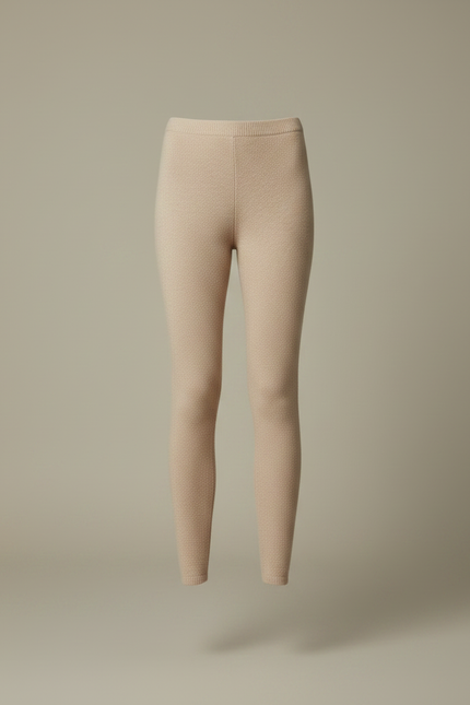 Pantalon Marron Cachemire Tricoté Slim Femme - Camel Laine - vue 3