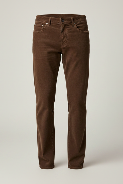 Pantalon Marron Homme Côtelé Droit Décontracté Confortable - Cordé - vue 3
