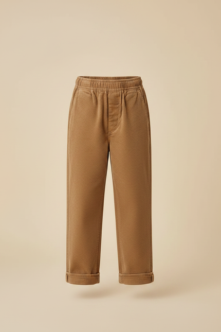 Pantalon Marron Côtelé Ample Élastiqué Enfant Chaud - Cordé - vue 3