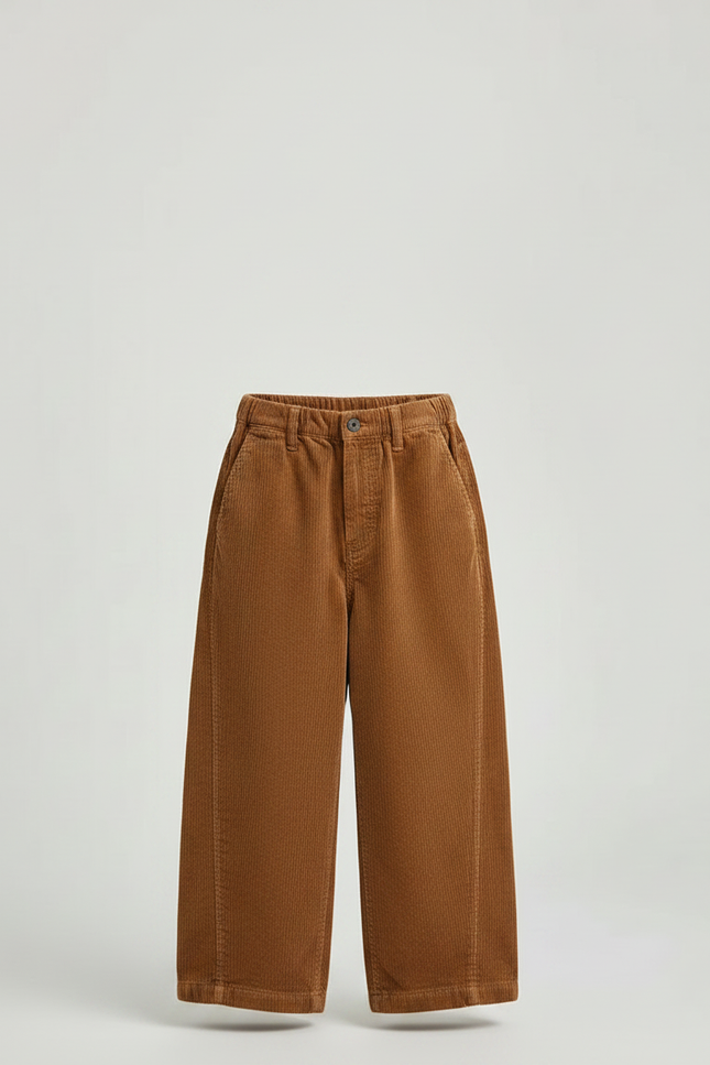 Pantalon Marron Ample Côtelé Décontracté Élastiqué Enfant - Cordé - vue 3