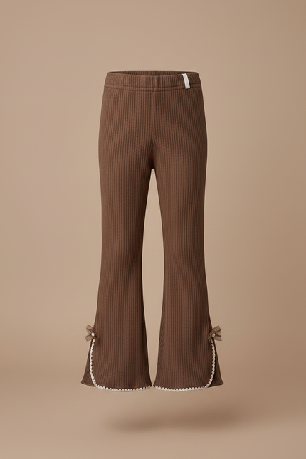 Pantalon Marron Côtelé Évasé Nœuds Décoratifs Enfant - Maille - vue 3