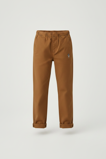 Pantalon Marron Enfant Décontracté Brodé Confortable - Coton - vue 3