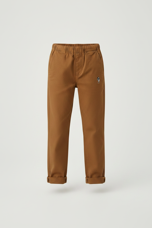 Pantalon Marron Enfant Décontracté Brodé Confortable - Coton - vue 3