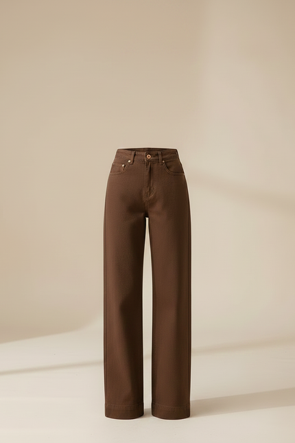 Pantalon Marron Denim Droit Taille Haute Femme - Jean - vue 3