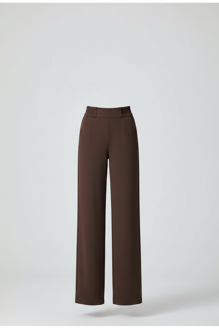 Pantalon Marron Fluide Taille Haute Élégant Femme - Polyester - vue 3