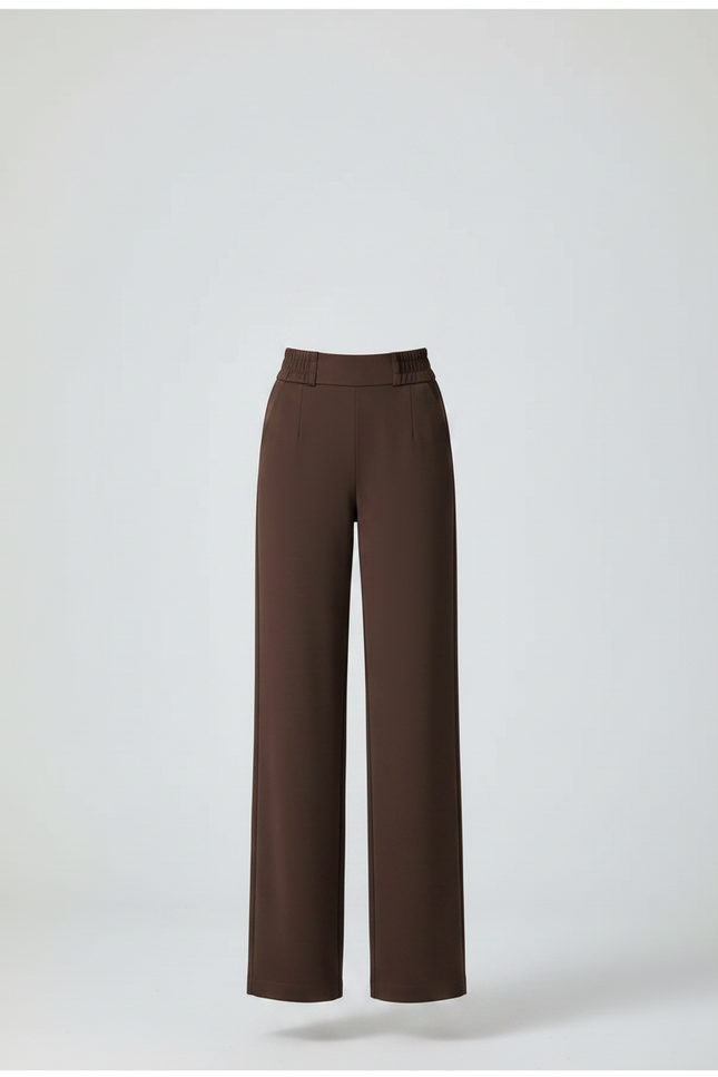 Pantalon Marron Fluide Taille Haute Élégant Femme - Polyester - vue 3