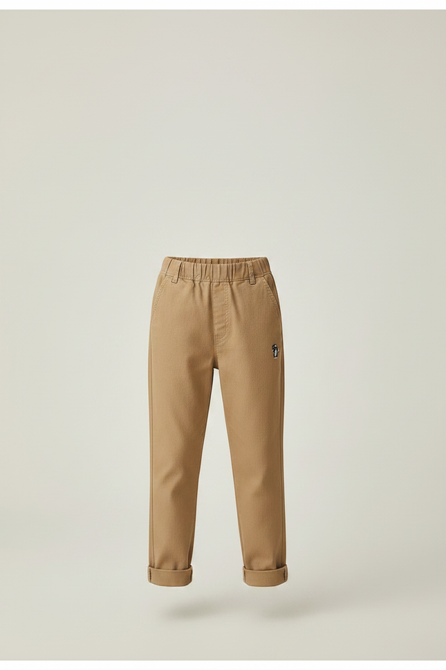 Pantalon Marron Garçon Décontracté Brodé Coton Confortable - Camel - vue 3