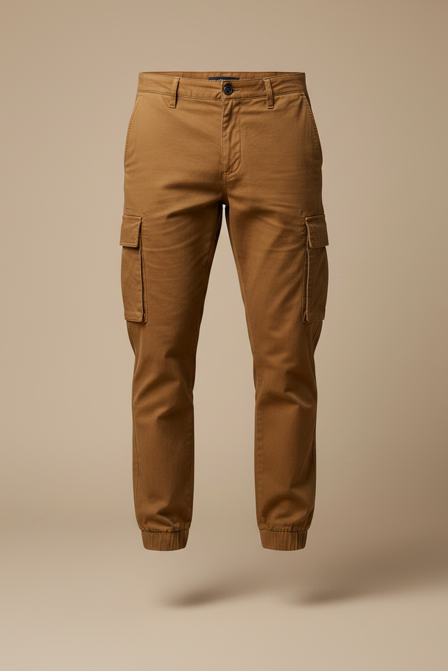 Pantalon Marron Cargo Coton Homme Ajusté Casual - vue 3