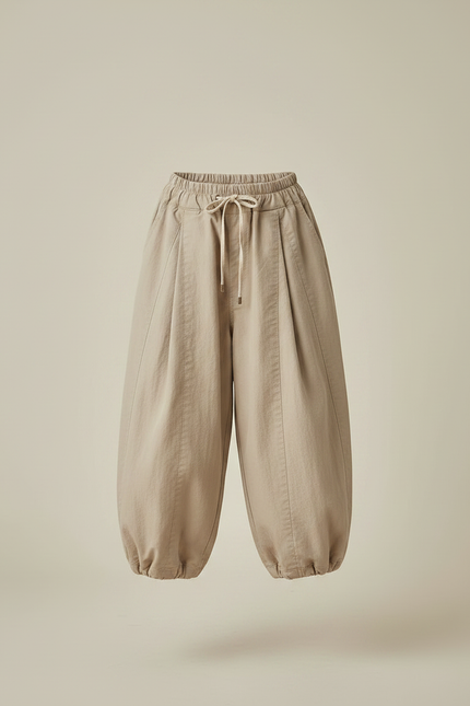 Pantalon Marron Ample Élastique Ballon Coton Enfant - Beige - vue 3