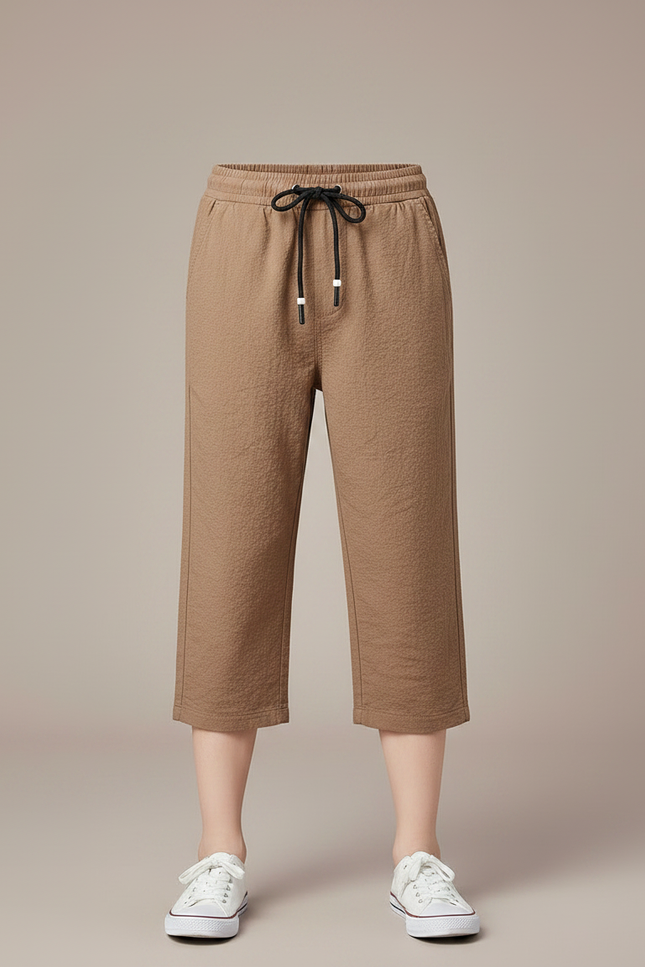 Pantalon Marron Garçon Coton Lin Gaufré Cordon - vue 3