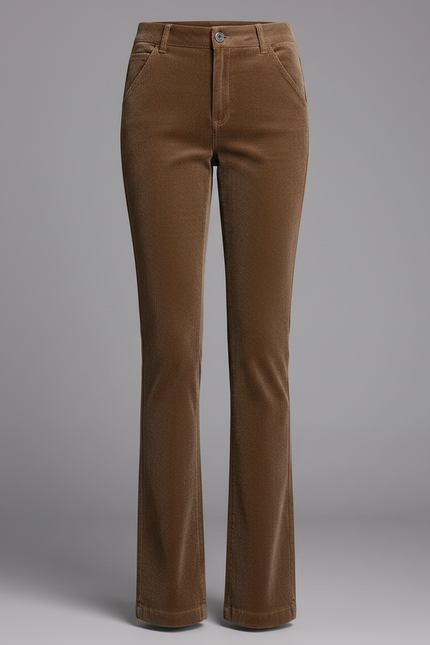 Pantalon Marron Côtelé Évasé Chic Femme - Cordé - vue 3