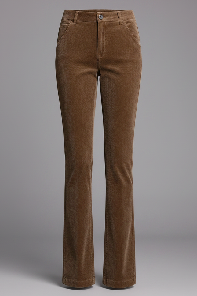 Pantalon Marron Côtelé Évasé Chic Femme - Cordé - vue 3