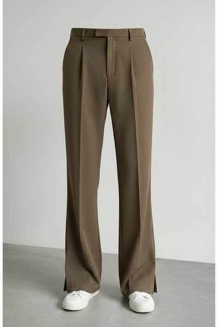 Pantalon Évasé Marron - Kaki Polyester - vue 3