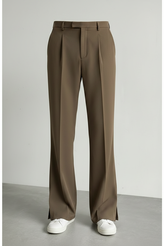 Pantalon Évasé Marron - Kaki Polyester - vue 3