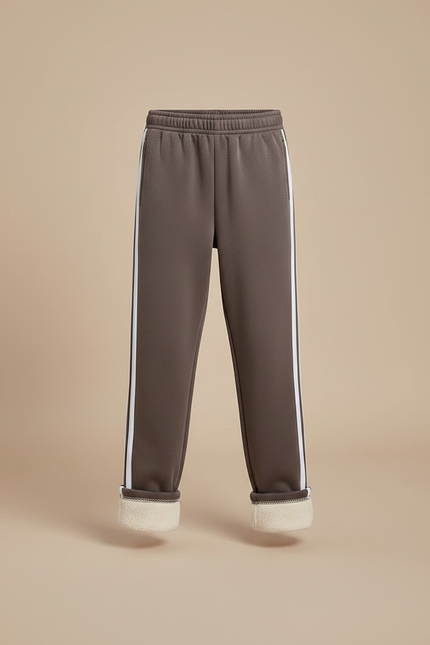 Pantalon Marron Polaire Doublé Rayures Blanches Confortable - Molleton - vue 3