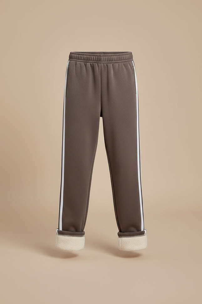 Pantalon Marron Polaire Doublé Rayures Blanches Confortable - Molleton - vue 3