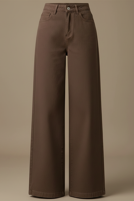 Pantalon Marron Ample Taille Haute Large Femme - Jean - vue 3