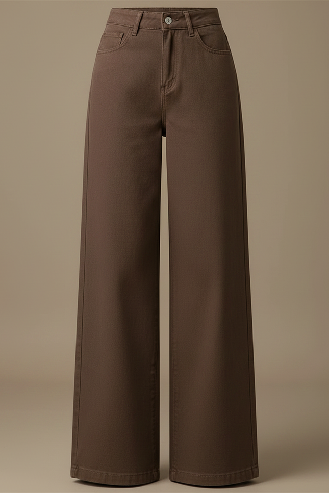 Pantalon Marron Ample Taille Haute Large Femme - Jean - vue 3